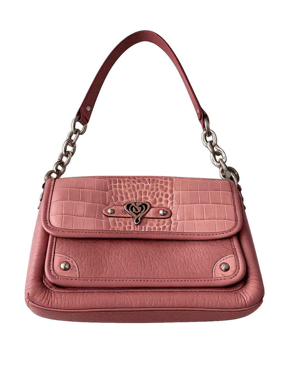 👜Brighton Pink Leather Shoulder Bag Silver Chain Purse